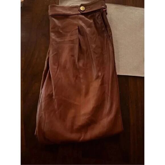 LOFT Tall Size 14 Faux Leather  Pants Brown Button Tab NWT $89 - Picture 3 of 5